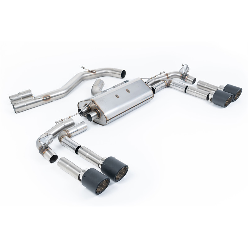FAP Back Milltek Audi S3 8Y 2.0 TFSI 2020-2025 con FAP - Versión 80 mm - no resonada - salidas Quad Jet-115 Carbono - Berlina