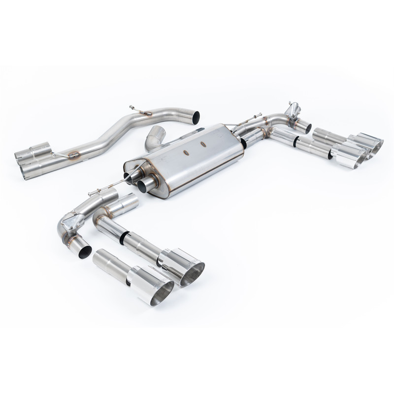 FAP Back Milltek Audi S3 8Y 2.0 TFSI 2020-2025 con FAP - Versión 80 mm - no resonado - colas Quad GT115 Pulidas - Berlina