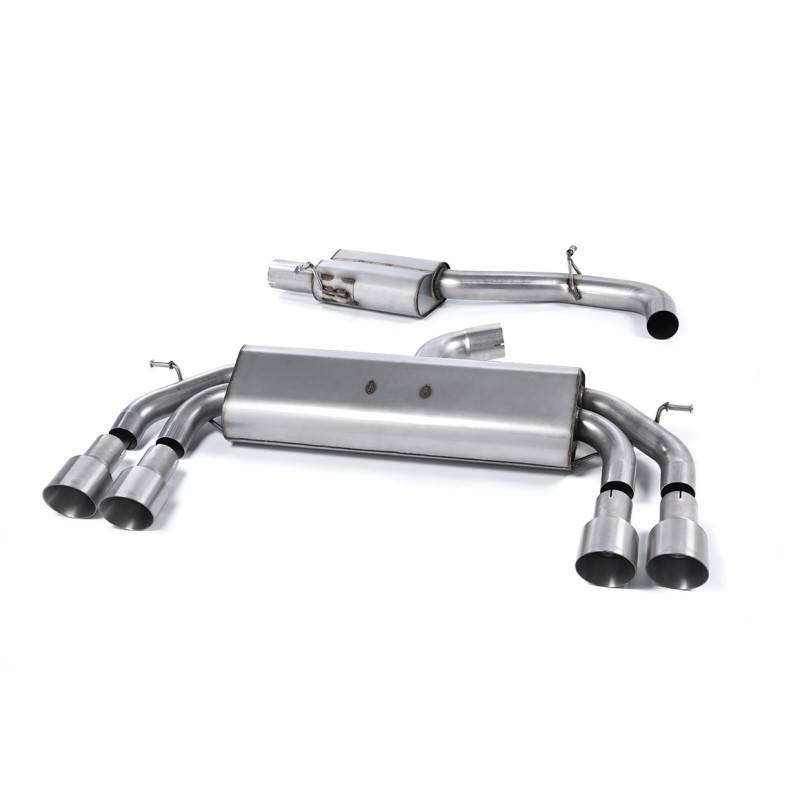 Cat-Back-Anlage Milltek Audi S3 8V-8V2 2.0 TFSI 2013-2018 ohne DPF - mit Mittelschalldämpfer - Quad-Endrohre GT100 Titan