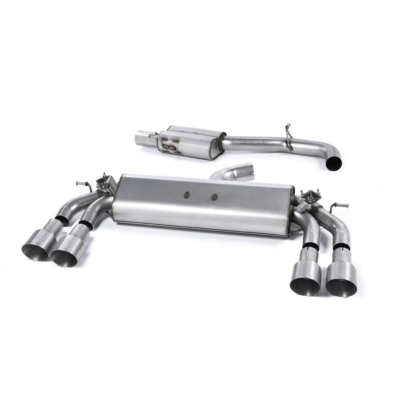 Cat-Back-Anlage Milltek Audi S3 8V-8V2 2.0 TFSI 2013-2018 ohne DPF - ECE-zugelassen - mit Resonator - Quad-Endrohre GT100 Titan