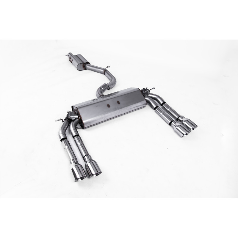 Cat-Back Milltek Audi S3 8V2 2.0 TFSI 2013-2018 without DPF, ECE Homologated, Resonated, Quad GT100 Polished Tips