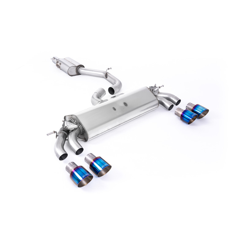 DPF Back Milltek Audi S3 8V2 2.0 TFSI 2019-2020 with DPF - ECE Homologated - resonated - Quad GT100 blued titanium tips