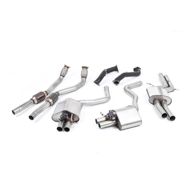 Komplettanlage Milltek Audi RS6 C7, RS7 C7 - mit Resonator Road + und Large-Bore Downpipes 76 mm mit Katalysatoren Highflow 100 