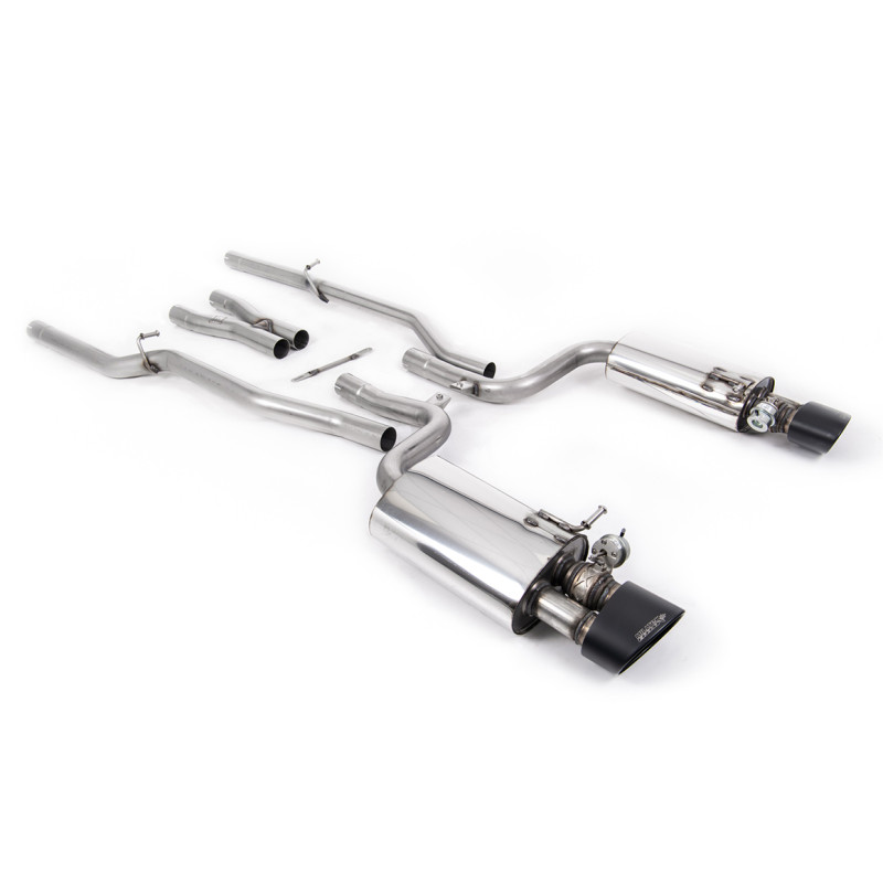 Cat-Back Milltek Audi RS4 B7 4.2 FSI V8 420PS 2006-2008 - ohne Resonator - ovale Endrohre Satin Sheen Schwarz - mit Abgasklappen