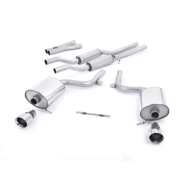 Cat-Back-Anlage Milltek Audi A4 B6 3.0 V6 2001-2005, S4 B6 4.2 V8 2003-2005 - resonatorbestückt - Doppel-Endrohre GT100 poliert