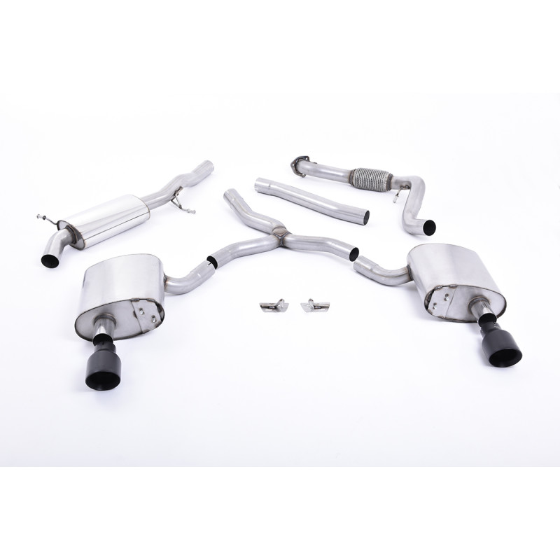Catback Road+ Milltek Audi A4 B9 2016-2025 - Senza silenziatore primario - risonante - terminali Dual GT100 Cerakote Nero