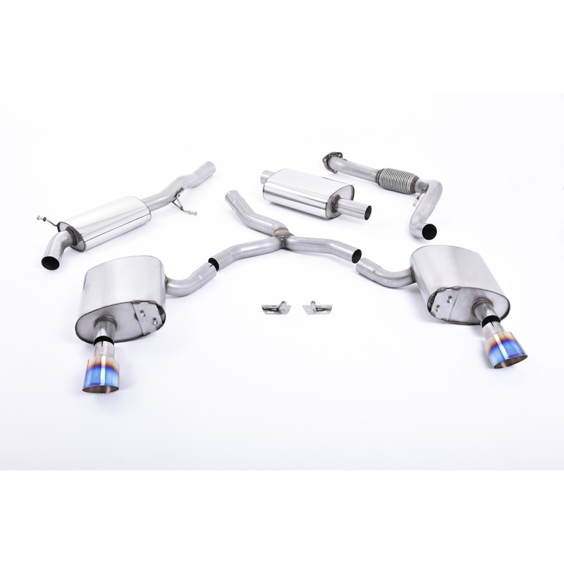 Catback Milltek Audi A4 B9 2016-2025 - Homologué ECE - avec silencieux primaire, résonné - sorties Dual GT100 Titane bleui