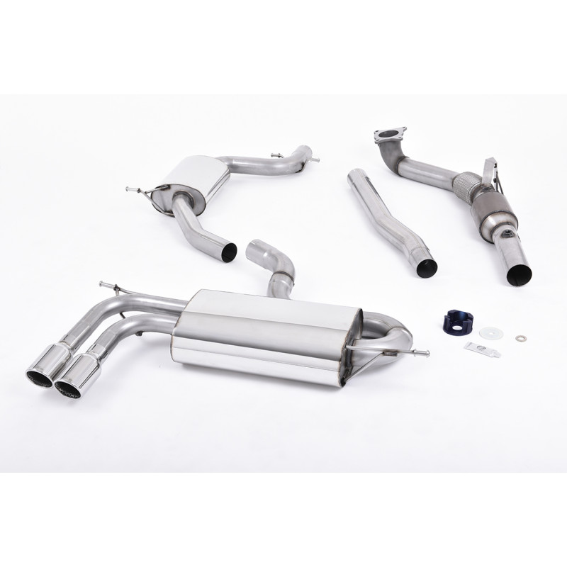 Komplettanlage Milltek Audi A3 8P 2008-2012 - mit HJS Sportkat Hi-Flow 200 CPSI - Mit Mittelschalldämpfer - Jet-80 Endrohre poli